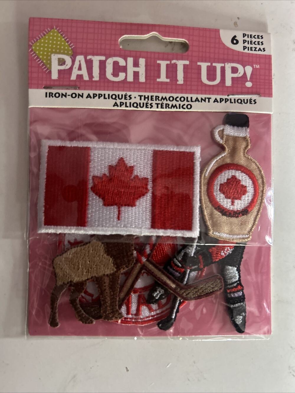 NEW 6pc Set Canada Theme Appliques Iron-on Flag Moose Hockey Maple Syrup